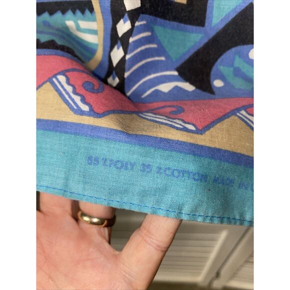 Vintage Wamcraft Teal Southwest Native American 32” Square Bandana Made In USA - Picture 5 of 9